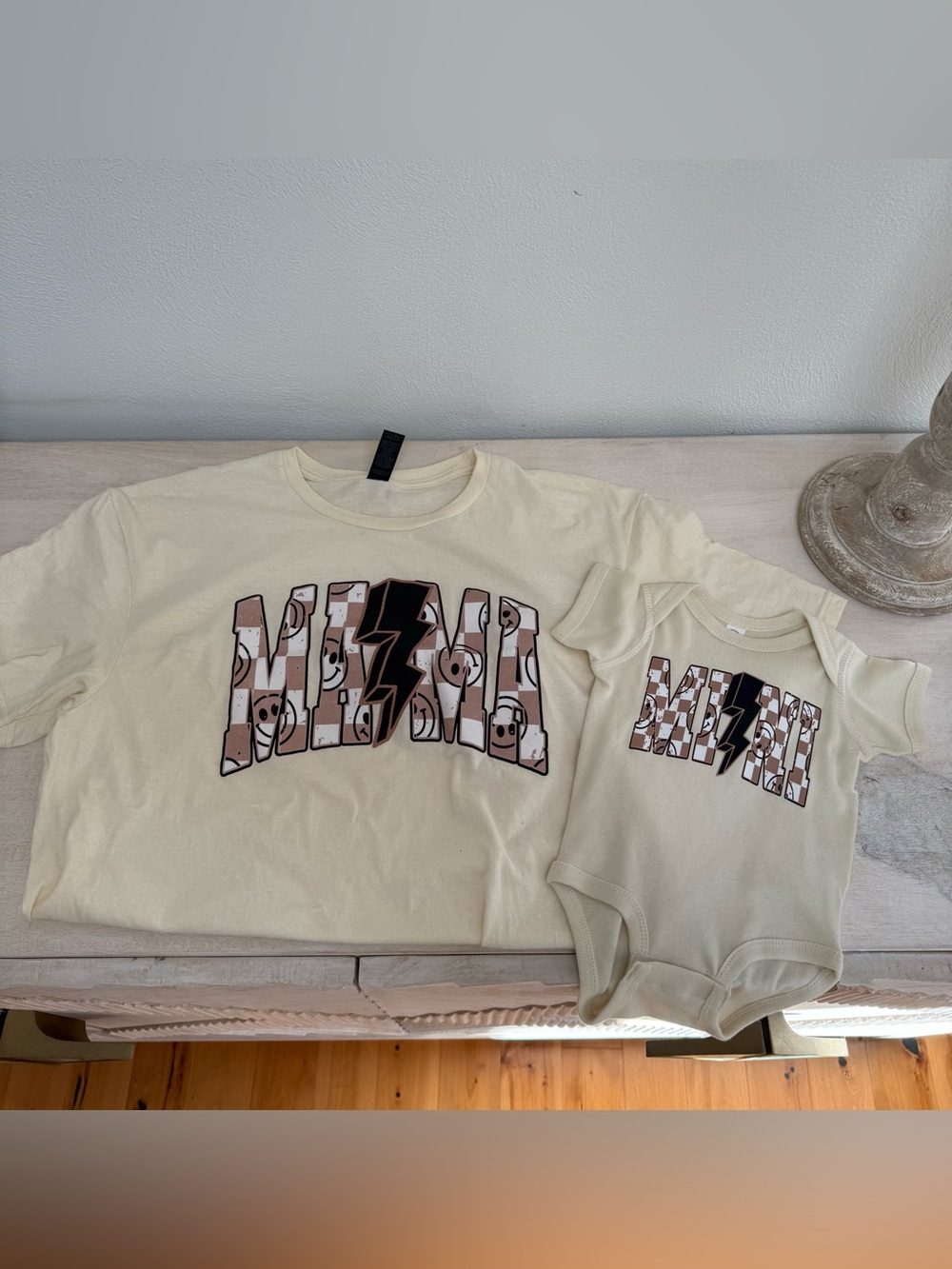 Mama/Mini Matching Cream Graphic Tee and Baby Onesie